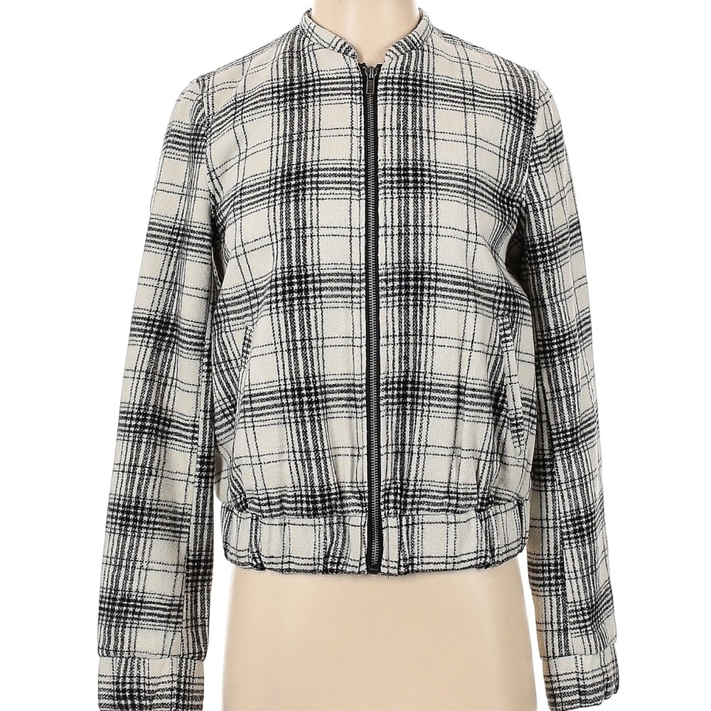 Jack by BB Dakota Plaid Black & White Bomber Zip Up Jacket Size XS